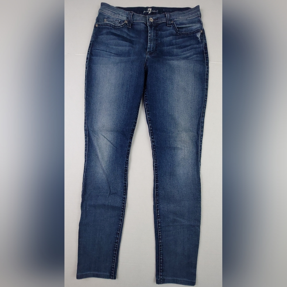 7 For All Mankind Jeans Womens Size 29x28 Blue Denim The Mid Rise Skinny Stretch